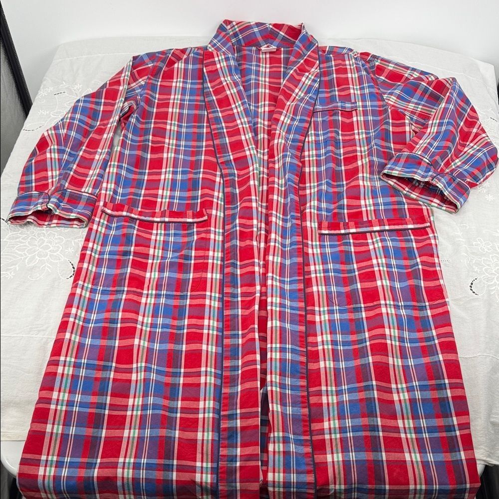 Brooks Brothers Robe Mens Medium Lightweight Red Blue Plaid **FLAWS